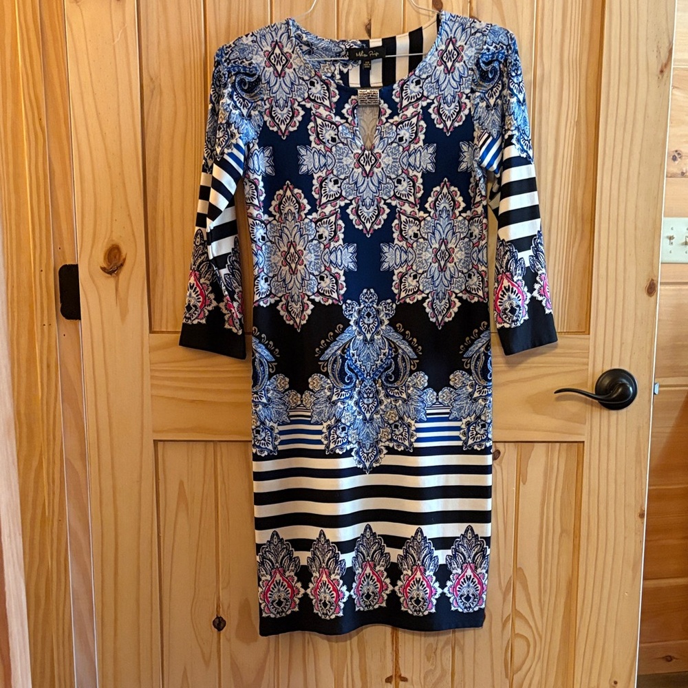 Melissa Paige Blue and Pink Long Sleeve Dress